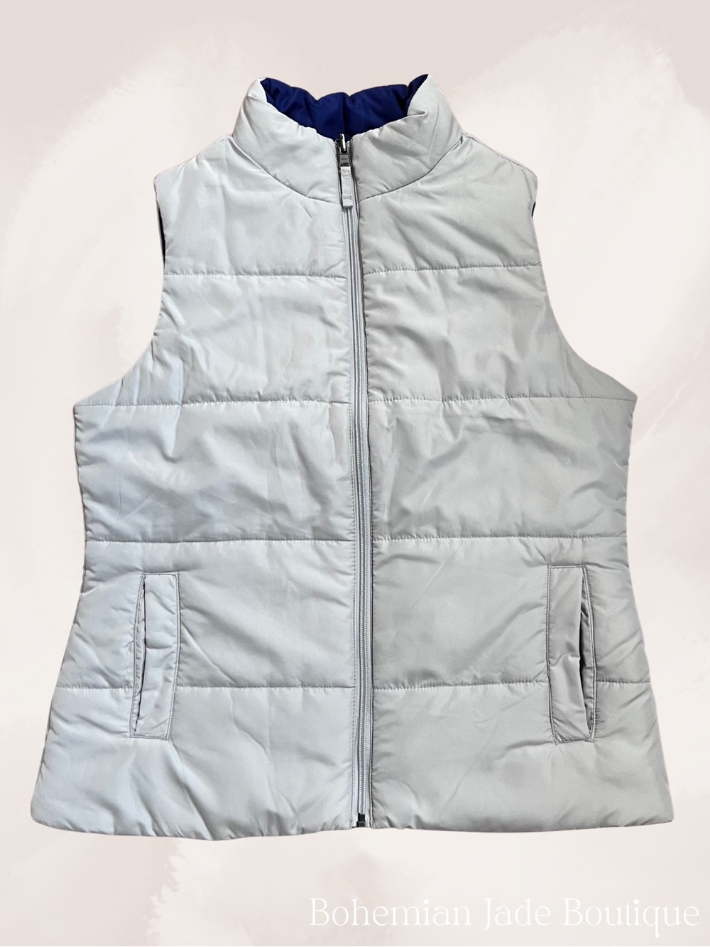 Merona Reversible Puffer Vest Women’s Small Gray Blue Full Zip Lightweight